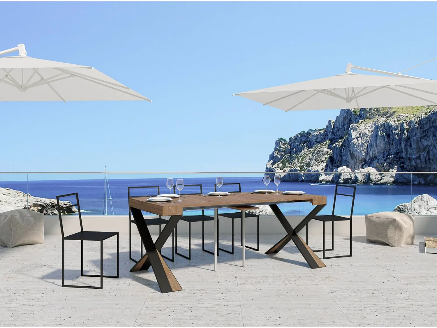 Consola*ITAMOBY Mesa consola extensível 90x40/290 cm Diago Abeto tingido quadro Antracite Castanho