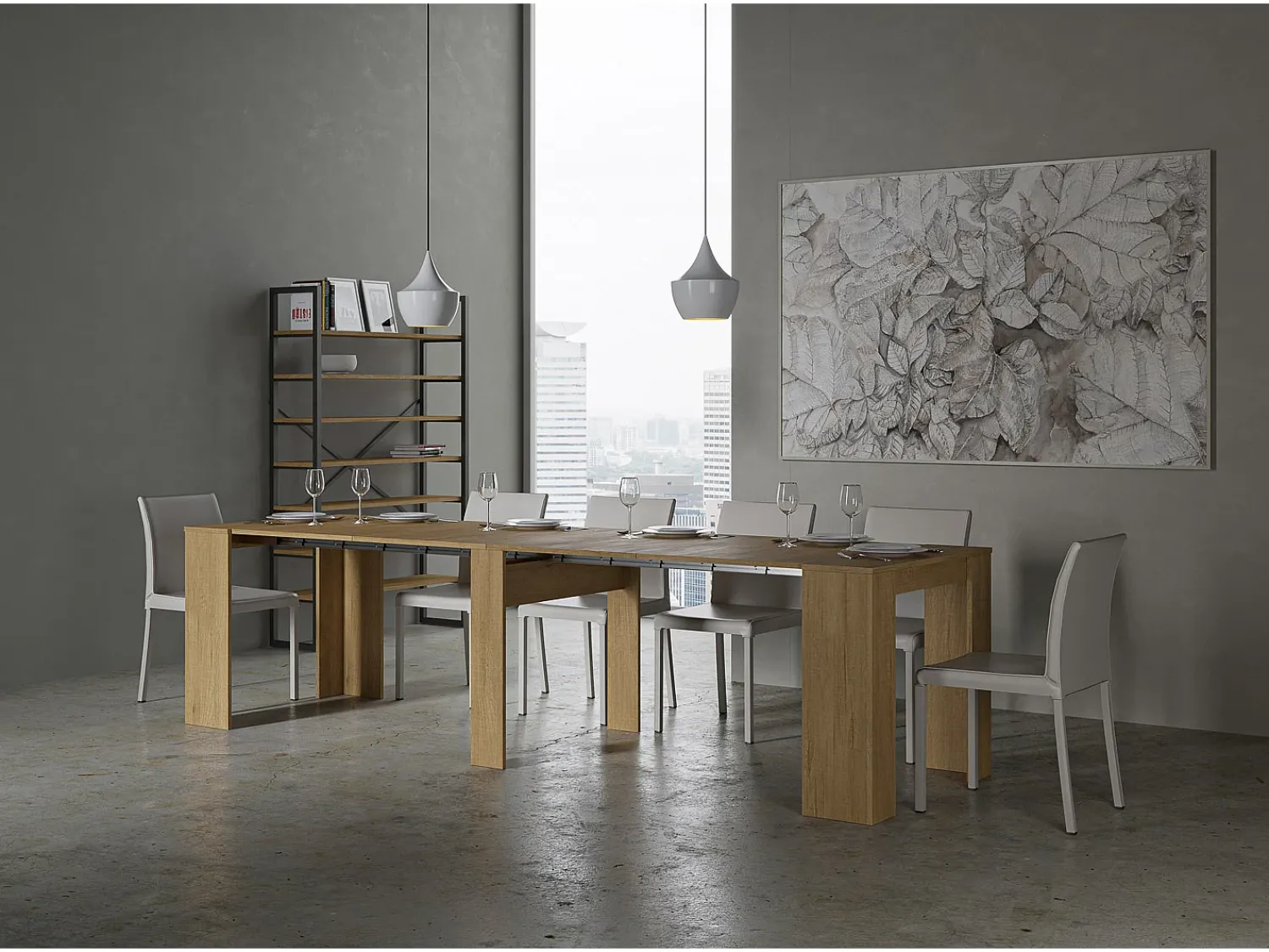 Consola*ITAMOBY Mesa consola extensível 90x48/296 cm Venus Carvalho Natural extensões internas Natural claro