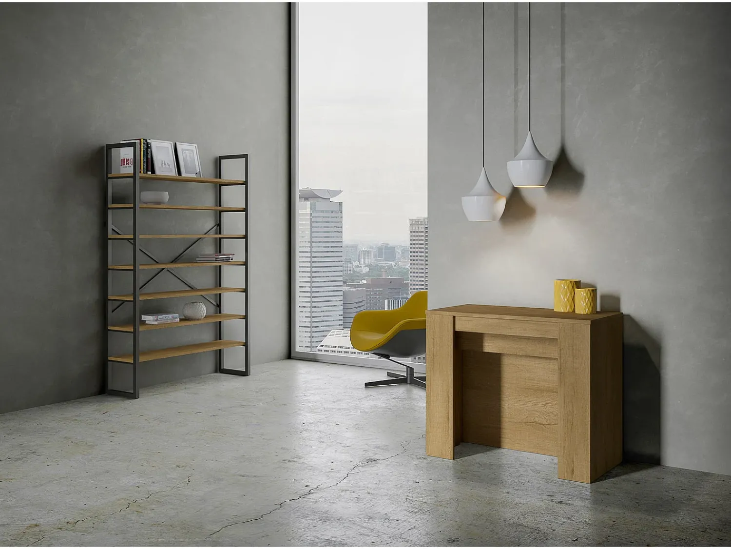 Consola*ITAMOBY Mesa consola extensível 90x48/296 cm Venus Carvalho Natural extensões internas Natural claro