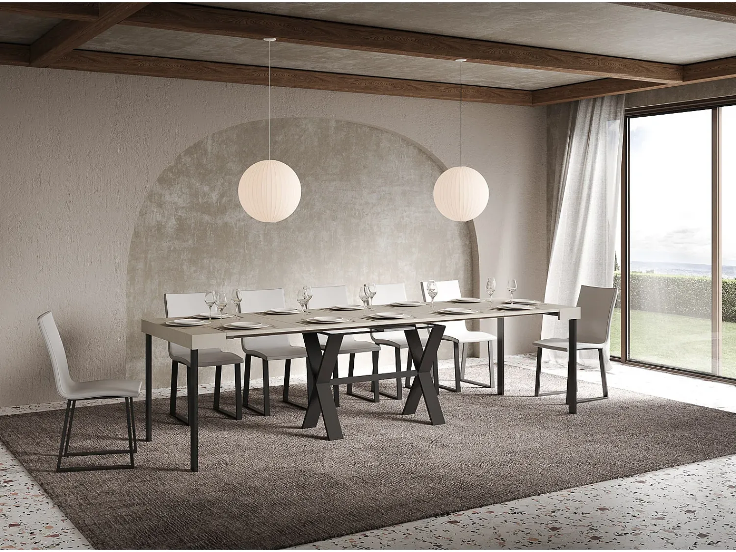 Outlet ITAMOBY Mesa consola extensível 90x40/300 cm Xenia Cachemira quadro Antracite Cinzento