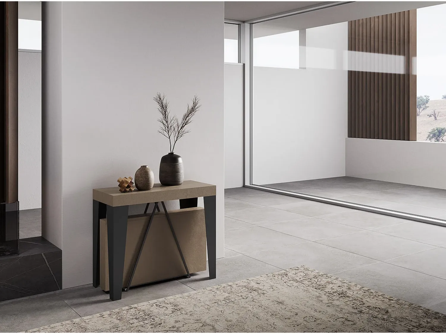Ityhome Mesa consola extensível 90x40/300 cm Algo tortora quadro antracite^ Consola
