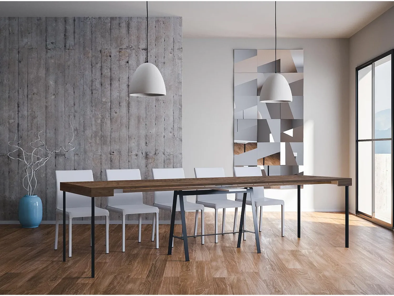 Consola|ITAMOBY Mesa consola extensível 90x40/300 cm Banco Nogueira quadro Antracite Natural escuro