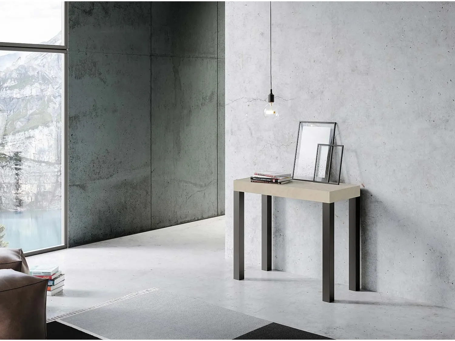 Consola|ITAMOBY Mesa consola extensível 90x40/196 cm Everyday Small Cachemira quadro Antracite Cinzento