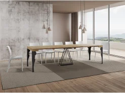 Consola|Ityhome Mesa consola extensível 90x40/300 cm Riza carvalho natural quadro antracite Castanho