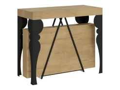 Consola|Ityhome Mesa consola extensível 90x40/300 cm Riza carvalho natural quadro antracite Castanho
