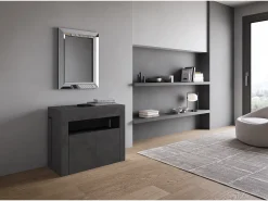 Consola|ITAMOBY Mesa consola extensível 90x42/302 cm Evolve Antracite Espatulado extensões internas com banco inferior Cinzento