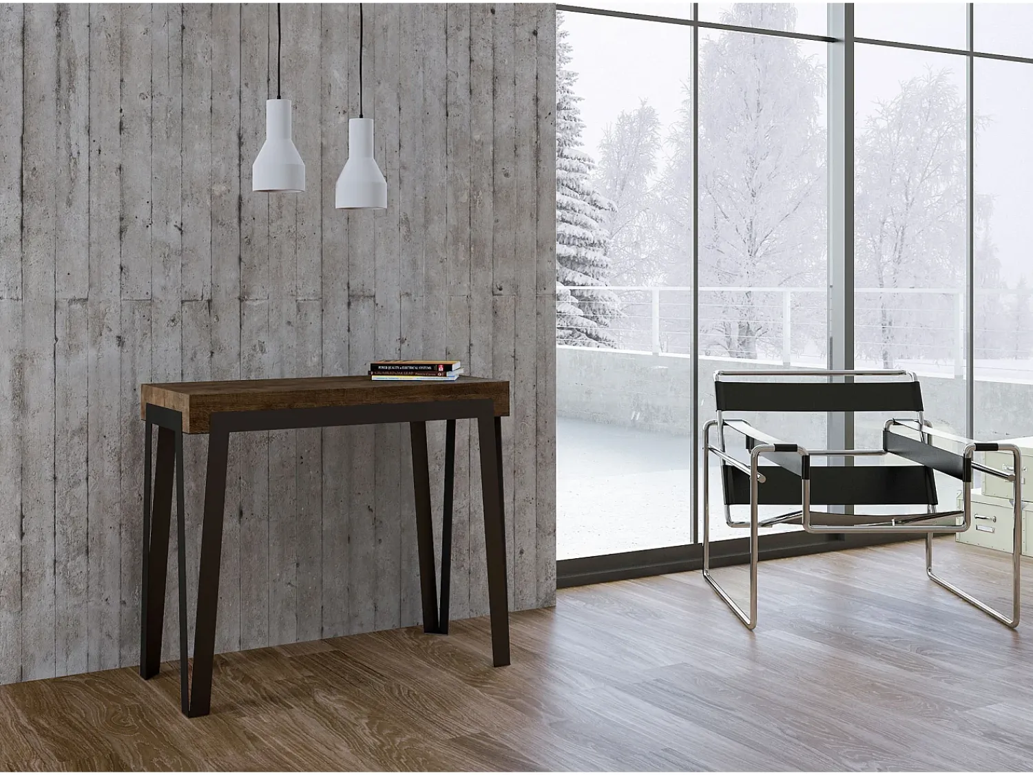 Consola|ITAMOBY Mesa consola extensível 90x40/300 cm Rio Nogueira quadro Antracite Natural escuro