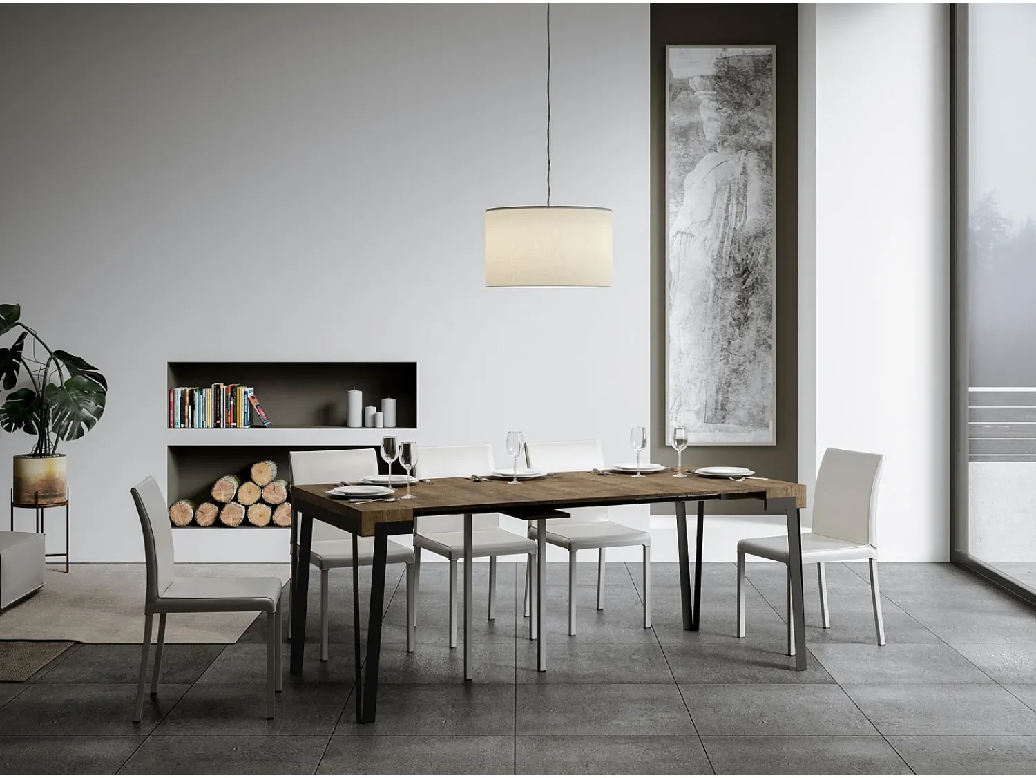Consola|ITAMOBY Mesa consola extensível 90x40/300 cm Rio Nogueira quadro Antracite Natural escuro