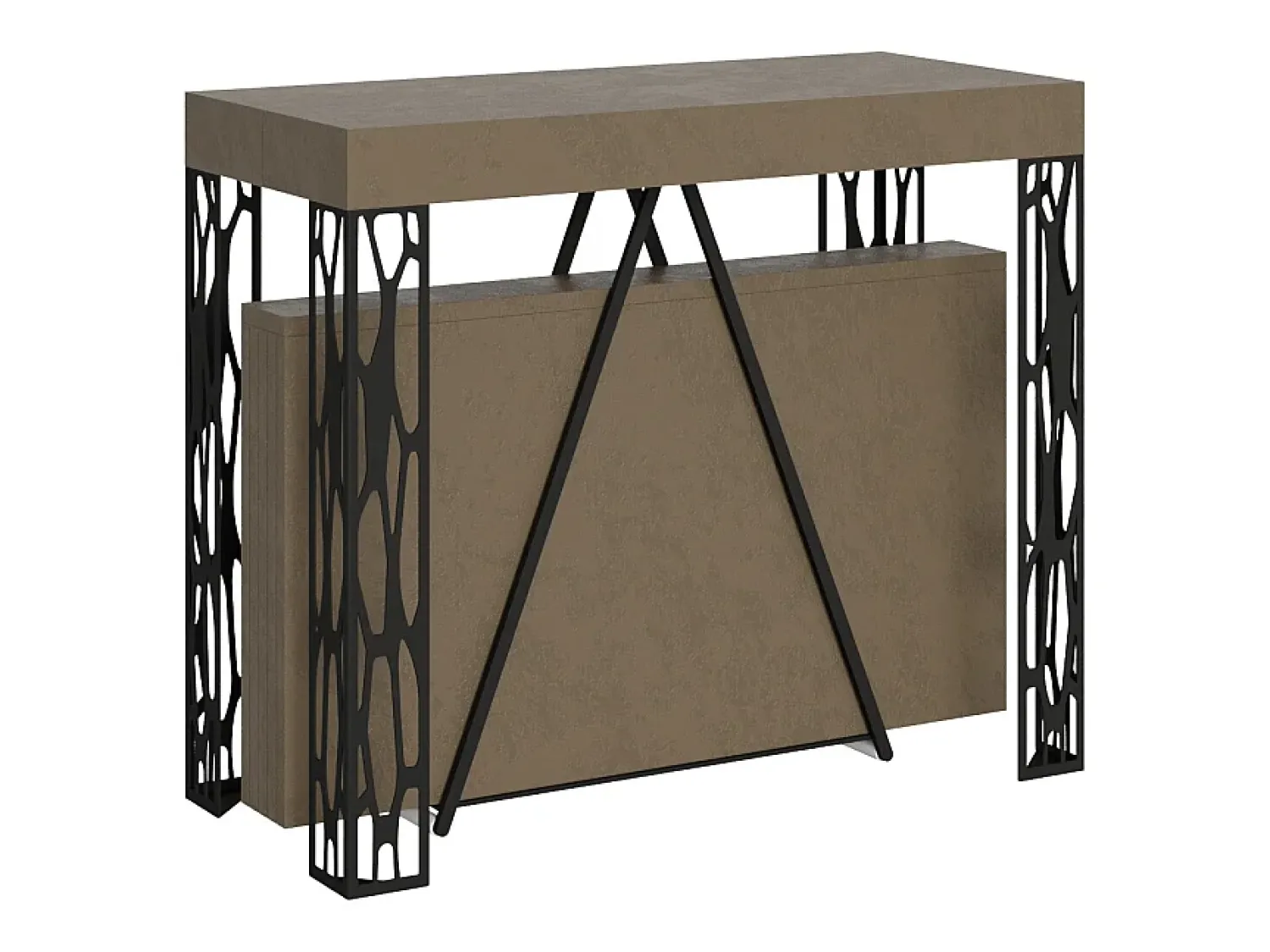 Consola*Ityhome Mesa consola extensível 90x40/300 cm Kerpa tortora quadro antracite Castanho