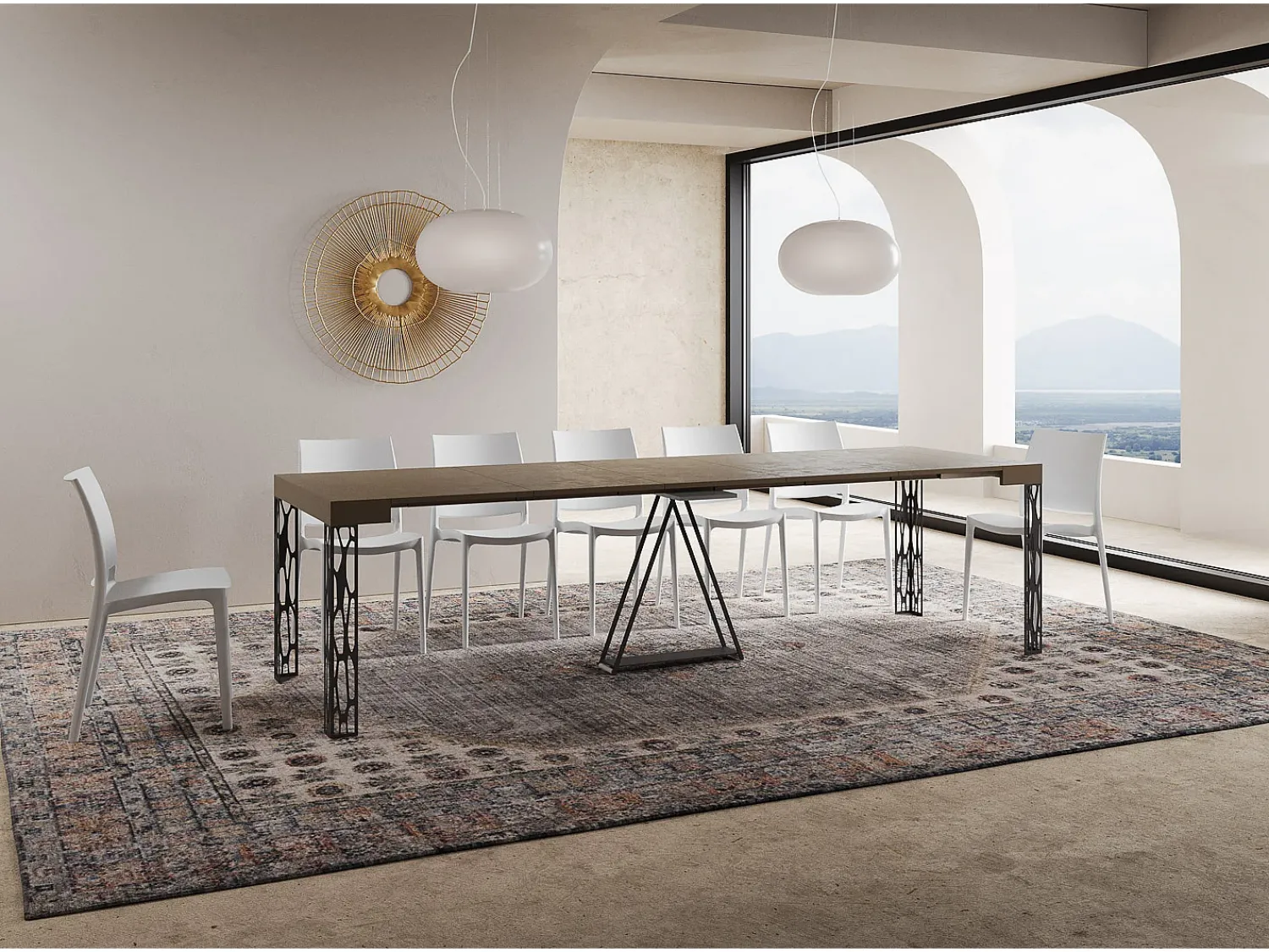Consola*Ityhome Mesa consola extensível 90x40/300 cm Kerpa tortora quadro antracite Castanho