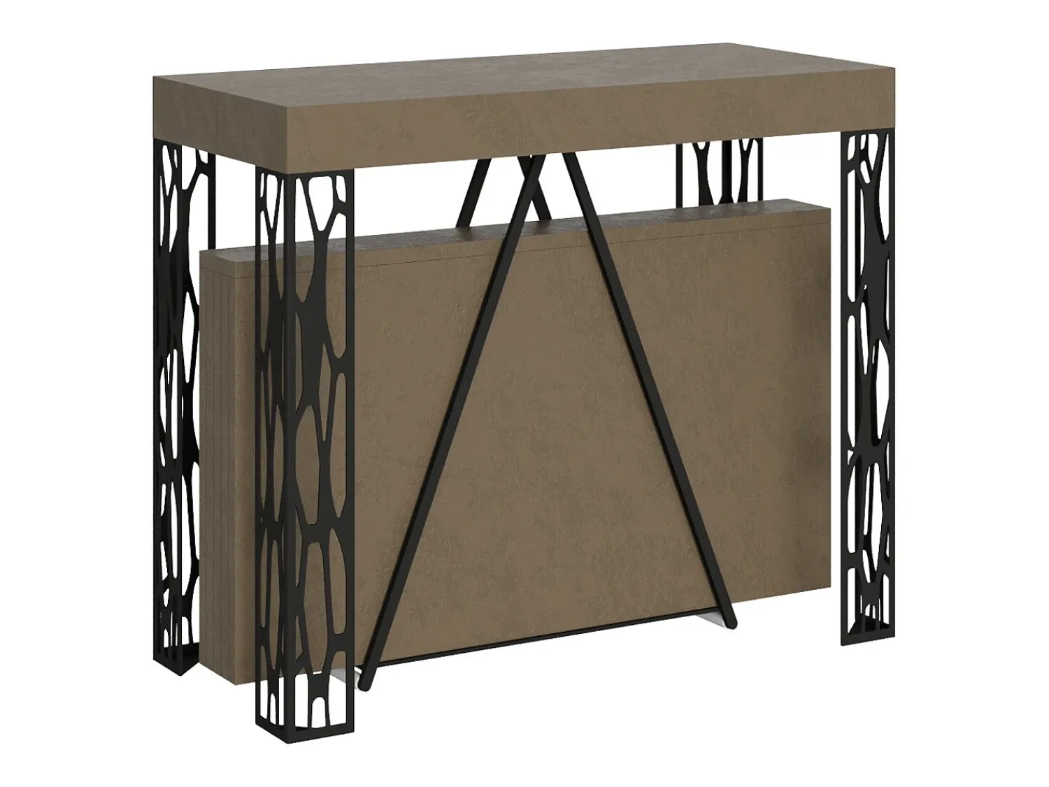 Consola*Ityhome Mesa consola extensível 90x40/300 cm Kerpa tortora quadro antracite Castanho