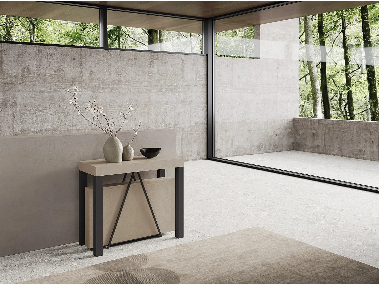 Consola*Ityhome Mesa consola extensível 90x40/196 cm Tiris Small caxemira quadro antracite Cinzento