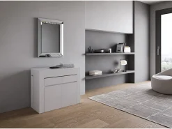 ITAMOBY Mesa consola extensível 90x42/302 cm Evolve Cinza Branca extensões internas com banco inferior e superior^ Consola