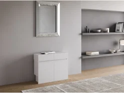 ITAMOBY Mesa consola extensível 90x42/302 cm Evolve Cinza Branca extensões internas com banco inferior e superior^ Consola