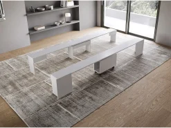 ITAMOBY Mesa consola extensível 90x42/302 cm Evolve Cinza Branca extensões internas com banco inferior e superior^ Consola
