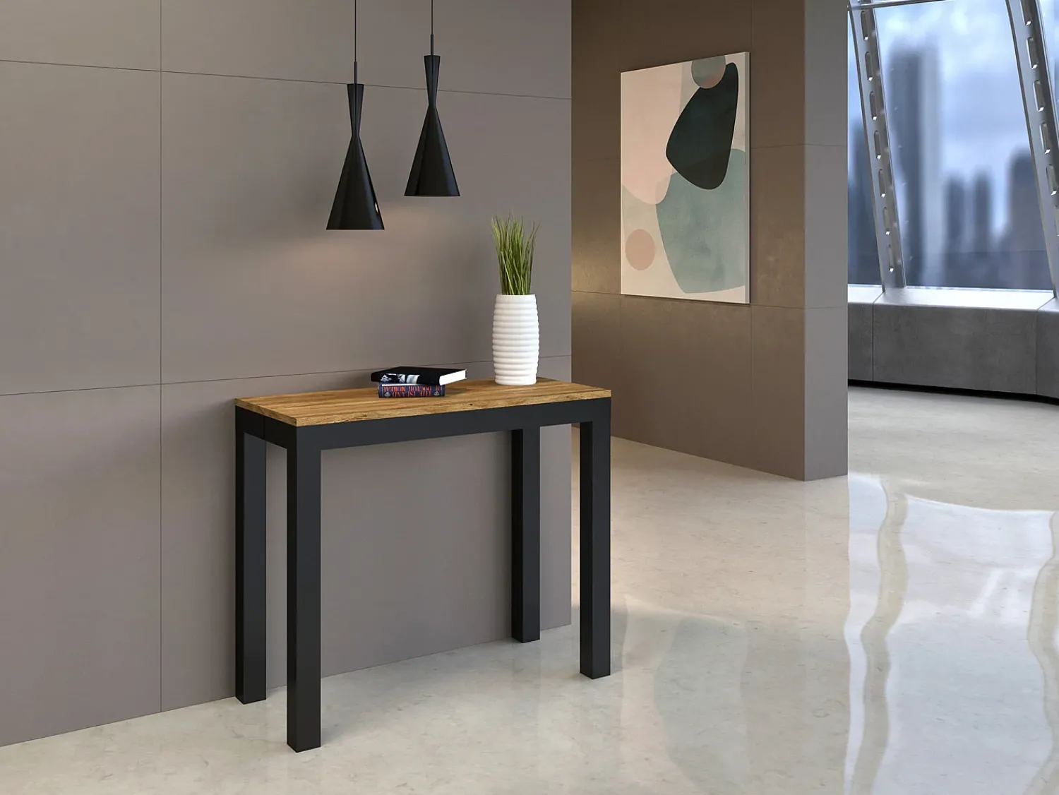 Consola*ITAMOBY Mesa consola extensível 90x40/196 cm Everyday Small Evolution Carvalho Natural quadro Antracite Natural claro