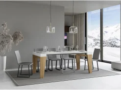 Consola*ITAMOBY Mesa consola extensível 90x40/196 cm Naxy Mix Small plano Cinza Branca - estrutura Carvalho Natural Natural claro / Branco
