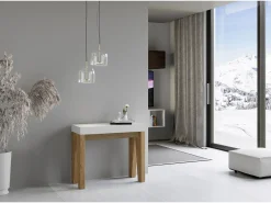 Consola*ITAMOBY Mesa consola extensível 90x40/196 cm Naxy Mix Small plano Cinza Branca - estrutura Carvalho Natural Natural claro / Branco