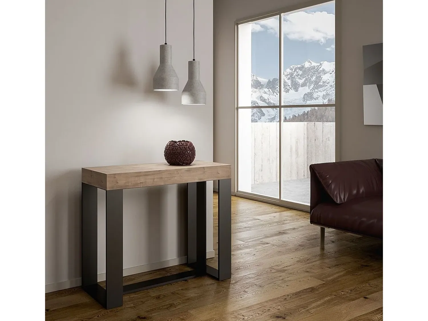 Consola|ITAMOBY Mesa consola extensível 90x40/196 cm Futura Small Carvalho Natural quadro Antracite Natural claro