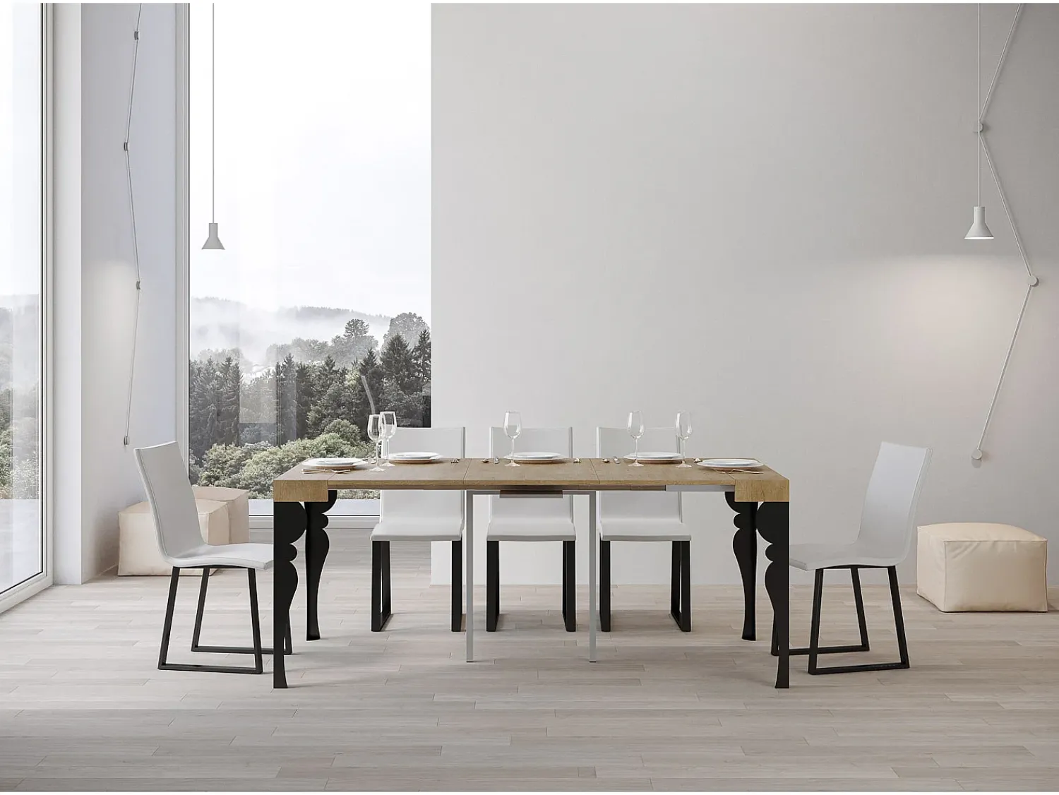 Consola*ITAMOBY Mesa consola extensível 90x40/196 cm Paxon Small Carvalho Natural quadro Antracite Natural claro