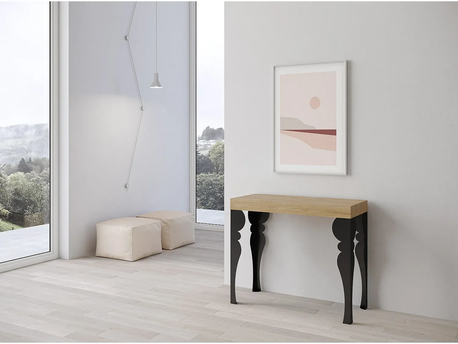 Consola*ITAMOBY Mesa consola extensível 90x40/196 cm Paxon Small Carvalho Natural quadro Antracite Natural claro