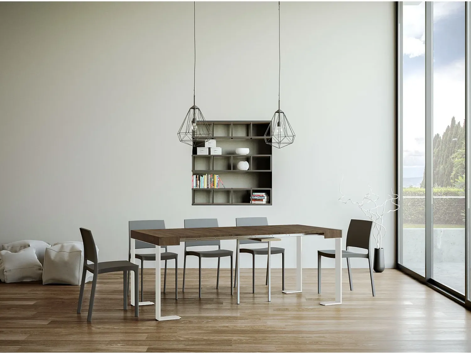 ITAMOBY Mesa consola extensível 90x40/196 cm Tecno Small Cimento quadro Branco^ Consola