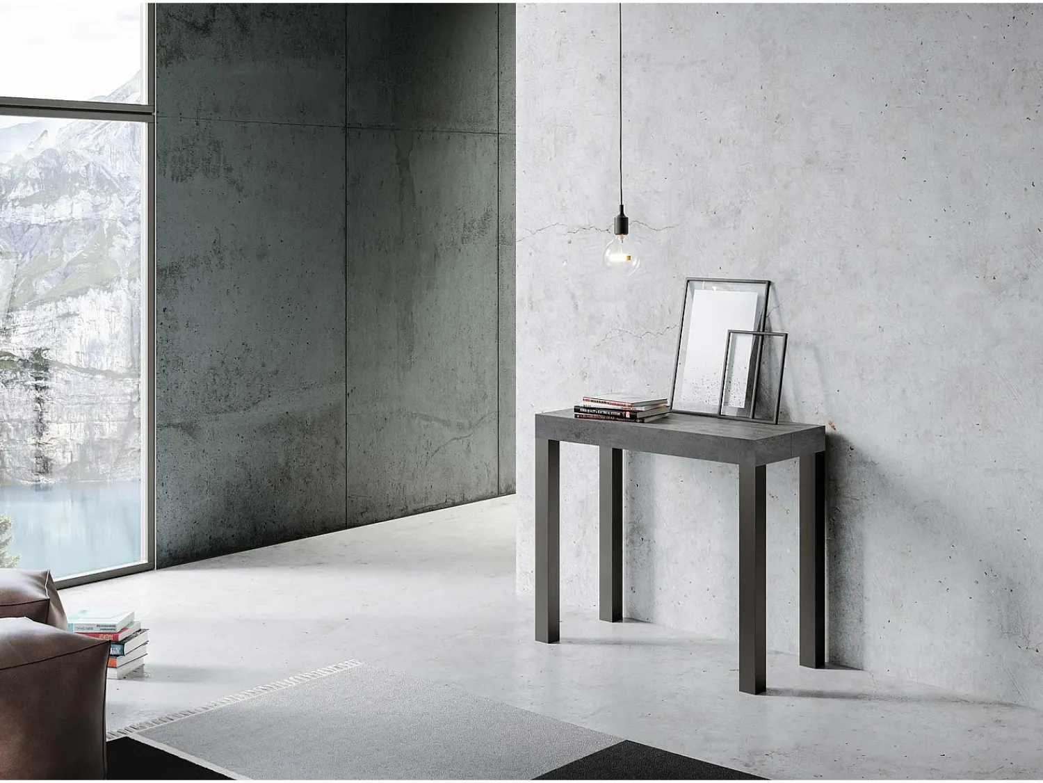 Consola|ITAMOBY Mesa consola extensível 90x40/196 cm Everyday Small Cimento quadro Antracite Cinzento