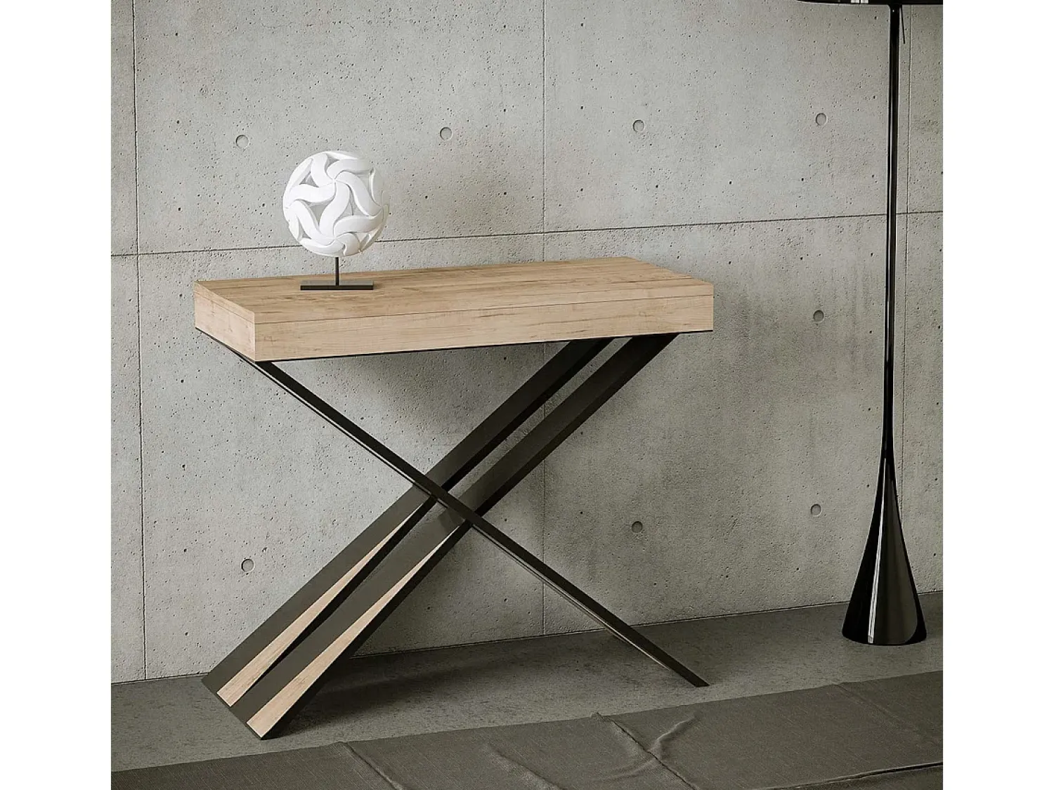 Consola|ITAMOBY Mesa consola extensível 90x40/300 cm Diago Carvalho Natural quadro Antracite Natural claro
