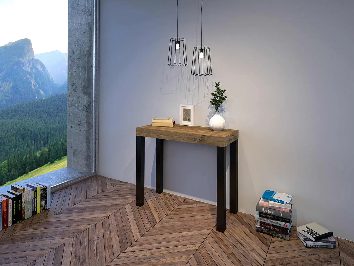 Best ITAMOBY Mesa consola extensível 90x40/300 cm Everyday Carvalho Natural quadro Antracite Natural claro
