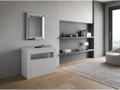 Consola*ITAMOBY Mesa consola extensível 90x42/302 cm Evolve Cinza Branca extensões internas com banco inferior Branco