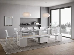Consola*ITAMOBY Mesa consola extensível 90x42/302 cm Evolve Cinza Branca extensões internas com banco inferior Branco