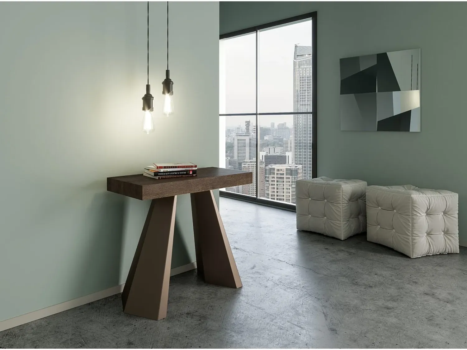 ITAMOBY Mesa consola extensível 90x40/300 cm Diamante Premium Nogueira quadro Urso^ Consola