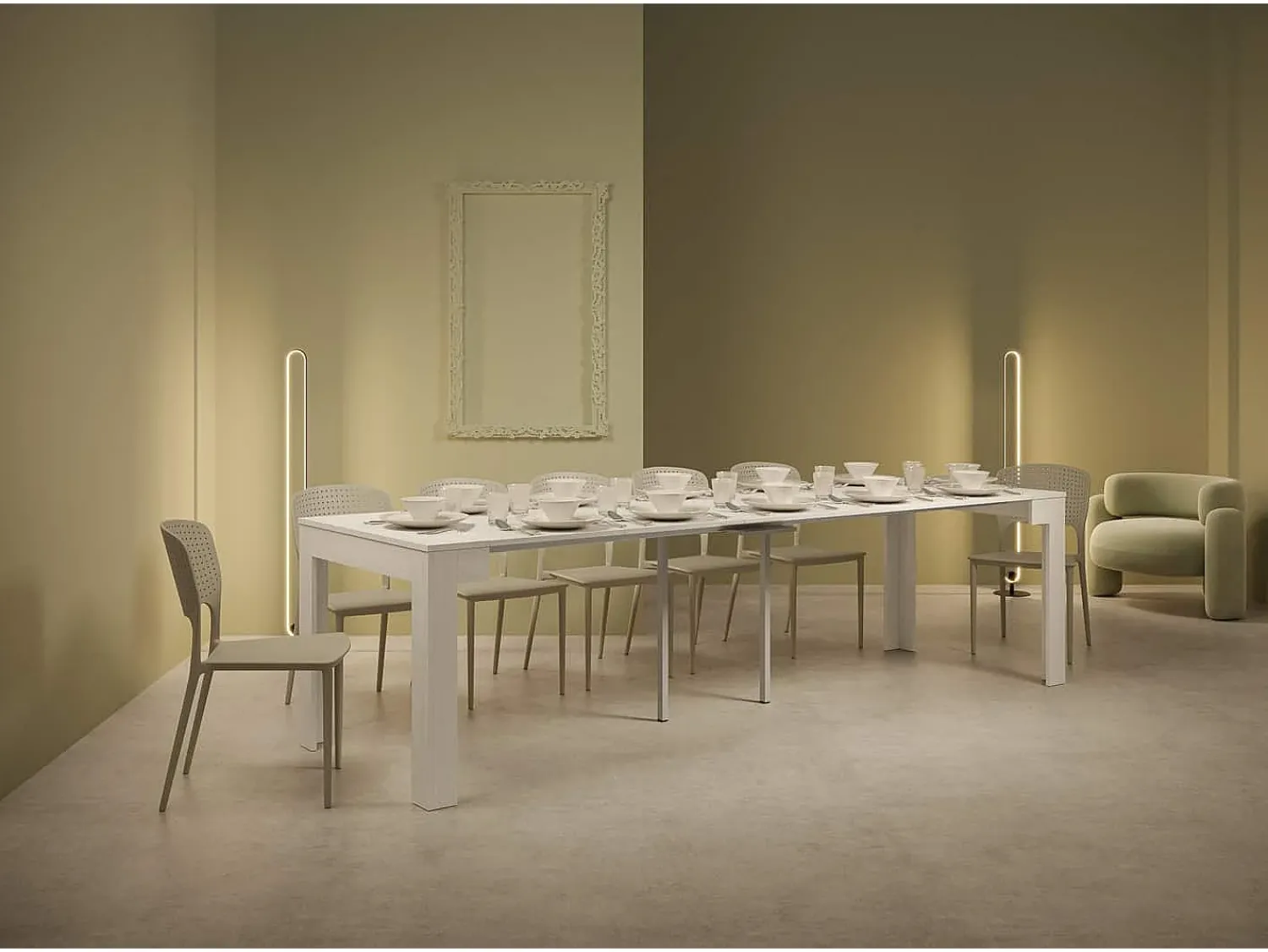 Consola*Ityhome Mesa consola extensível 90x42/302 cm Bora cinza branca Branco