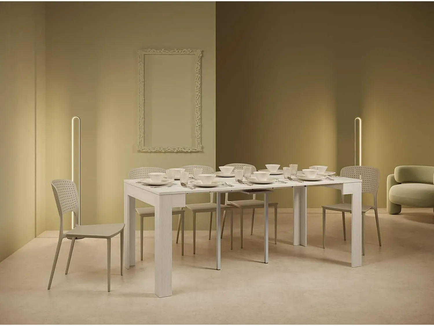 Consola*Ityhome Mesa consola extensível 90x42/302 cm Bora cinza branca Branco