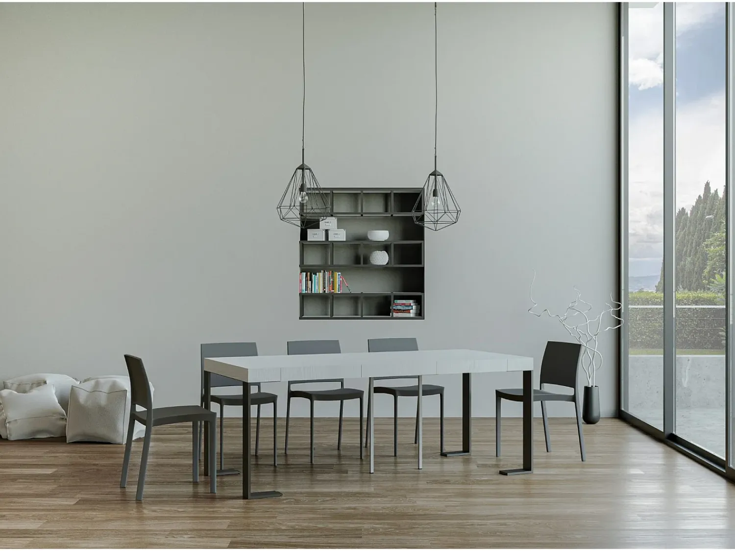 ITAMOBY Mesa consola extensível 90x40/196 cm Tecno Small Premium Cinza Branca quadro Antracite^ Consola