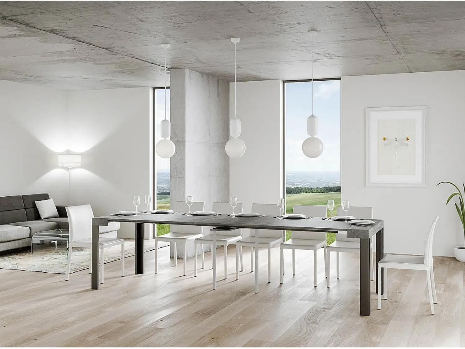 ITAMOBY Mesa consola extensível 90x40/300 cm Linea Cimento quadro Antracite Cinzento