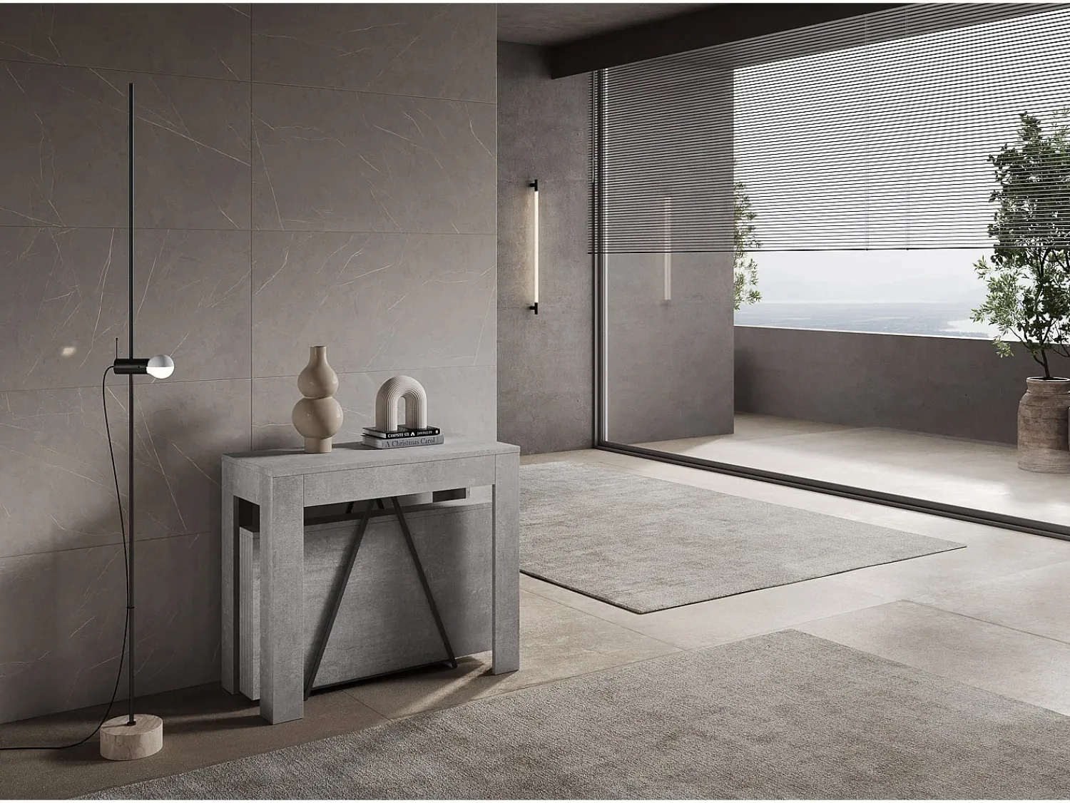 Consola|ITAMOBY Mesa consola extensível 90x42/302 cm Scicca Cimento Cinzento