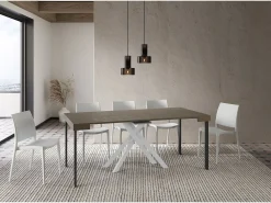 Consola*Ityhome Mesa consola extensível 90x40/300 cm Krack tortora pernas brancas Castanho