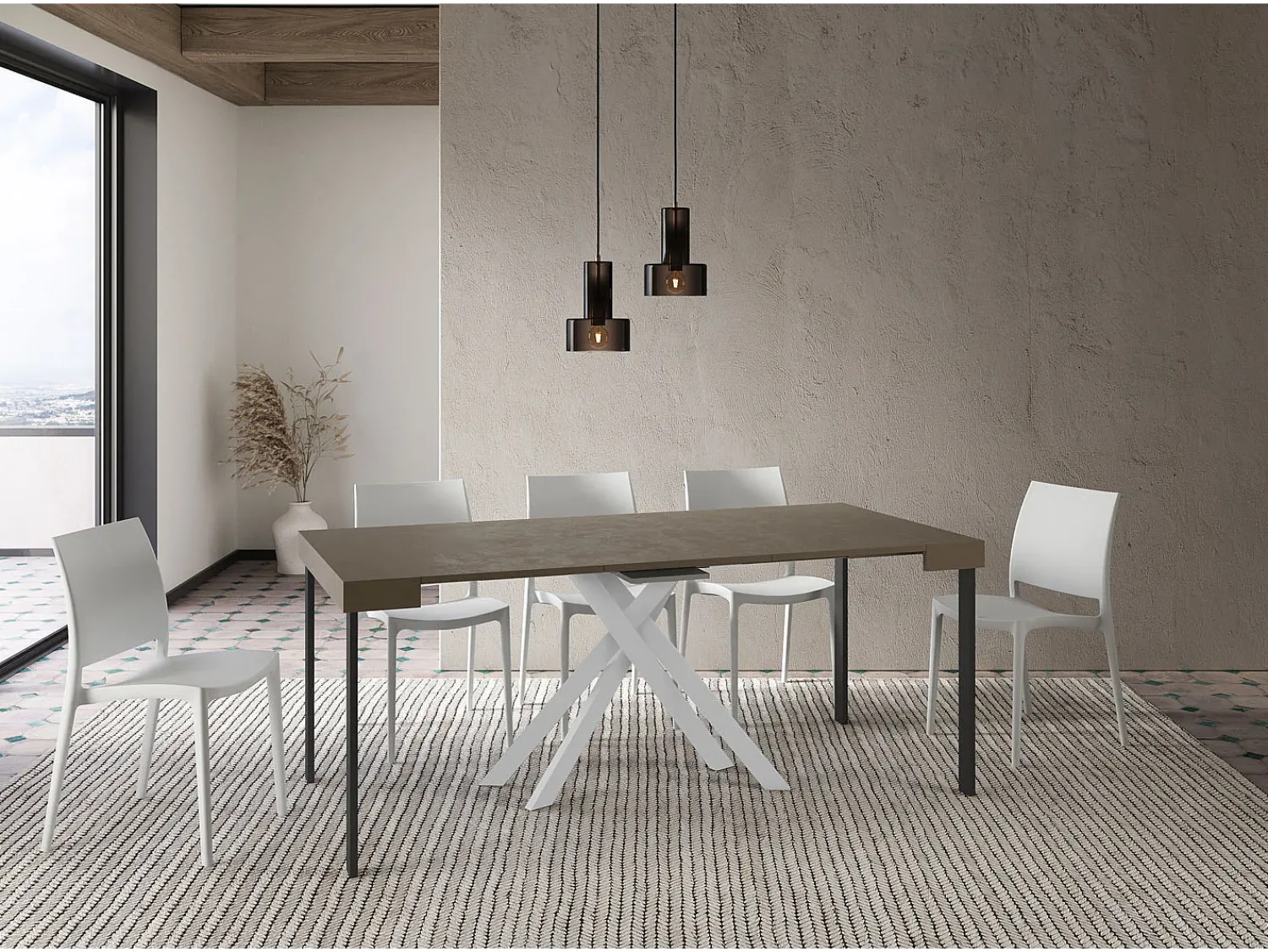 Consola*Ityhome Mesa consola extensível 90x40/300 cm Krack tortora pernas brancas Castanho