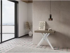 Consola*Ityhome Mesa consola extensível 90x40/300 cm Krack tortora pernas brancas Castanho