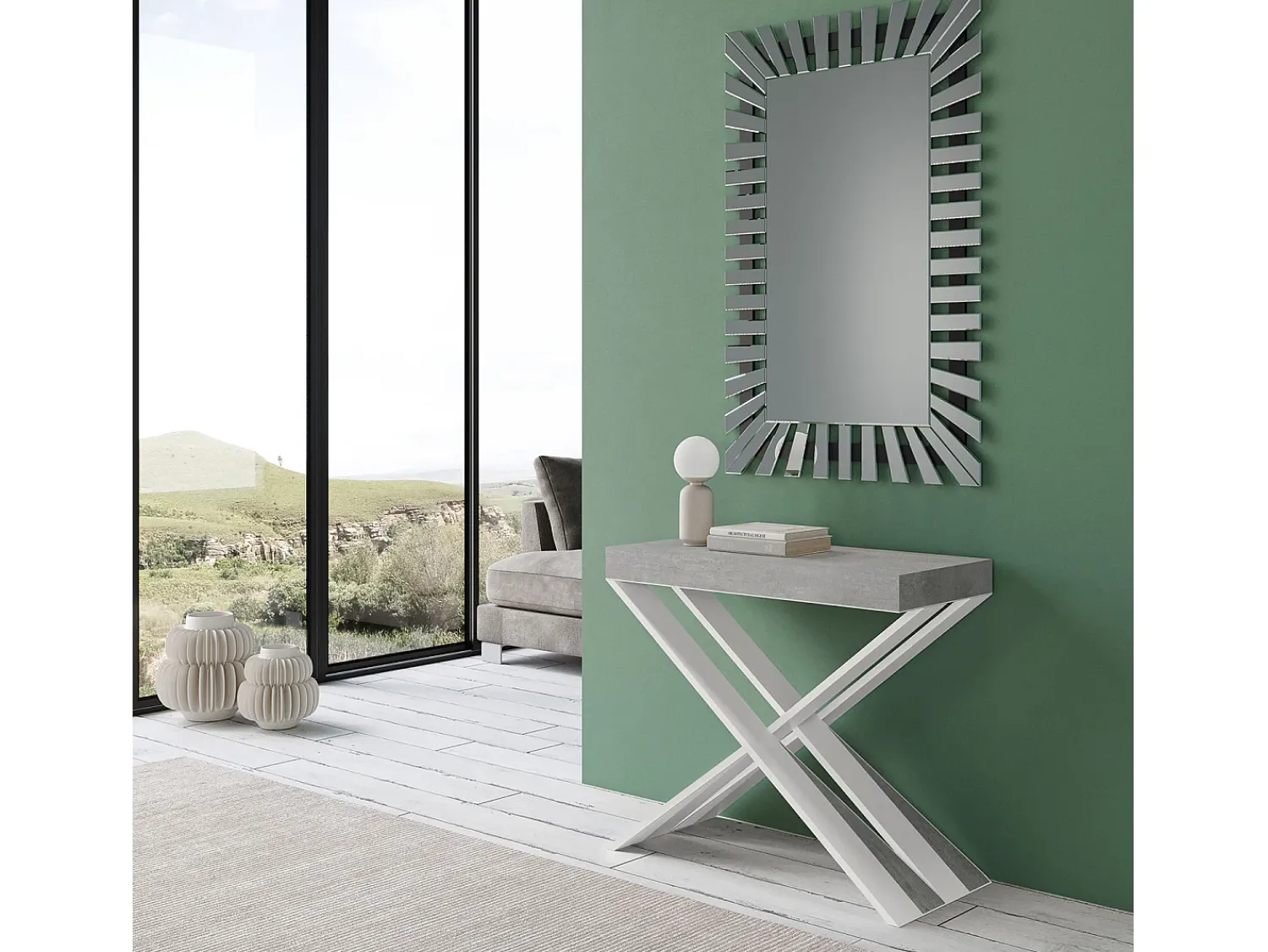 ITAMOBY Mesa consola extensível 90x40/196 cm Diago Small Cimento quadro Branco Cinzento
