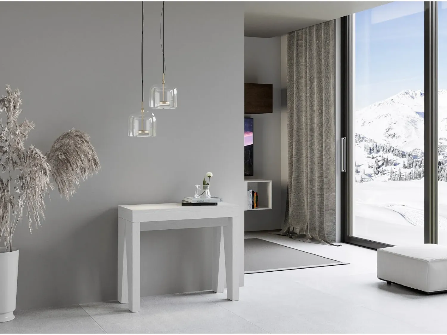 ITAMOBY Mesa consola extensível 90x40/196 cm Naxy Small Cinza Branca Branco