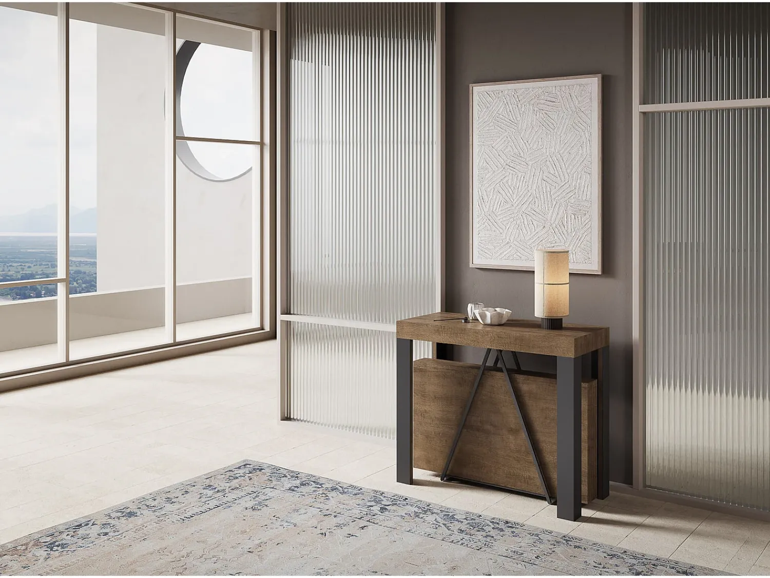 Online Ityhome Mesa consola extensível 90x40/196 cm Tarax Small nogueira quadro antracite Castanho