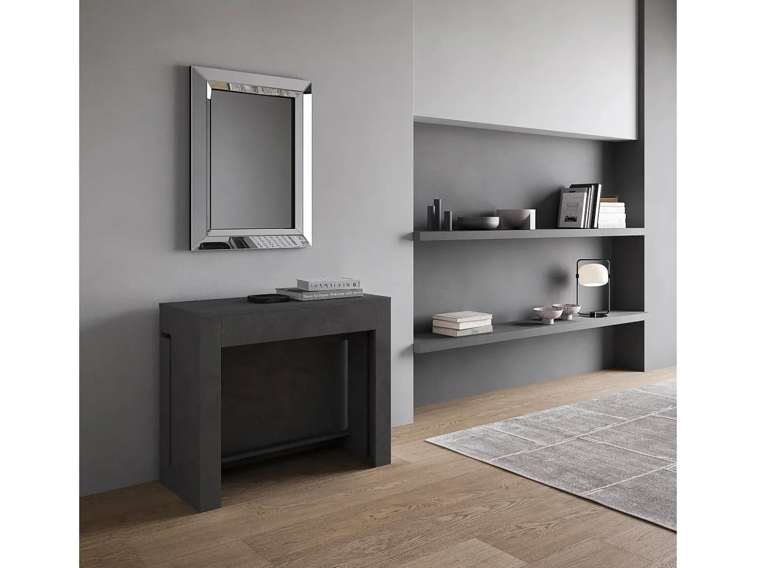 ITAMOBY Mesa consola extensível 90x42/302 cm Evolve Antracite Espatulado extensões internas^ Consola