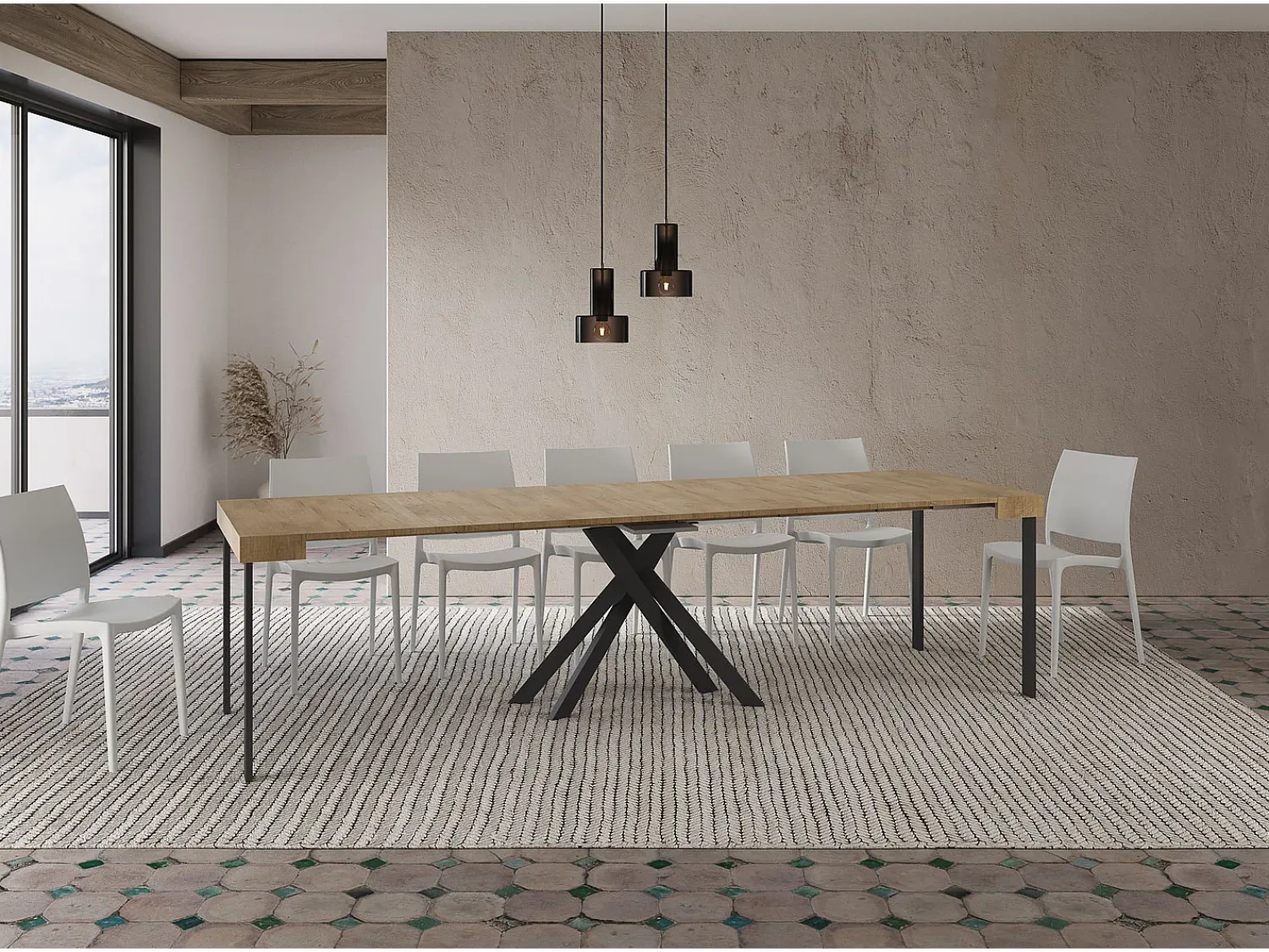 Online Ityhome Mesa consola extensível 90x40/300 cm Krack carvalho natural pernas antracite Castanho
