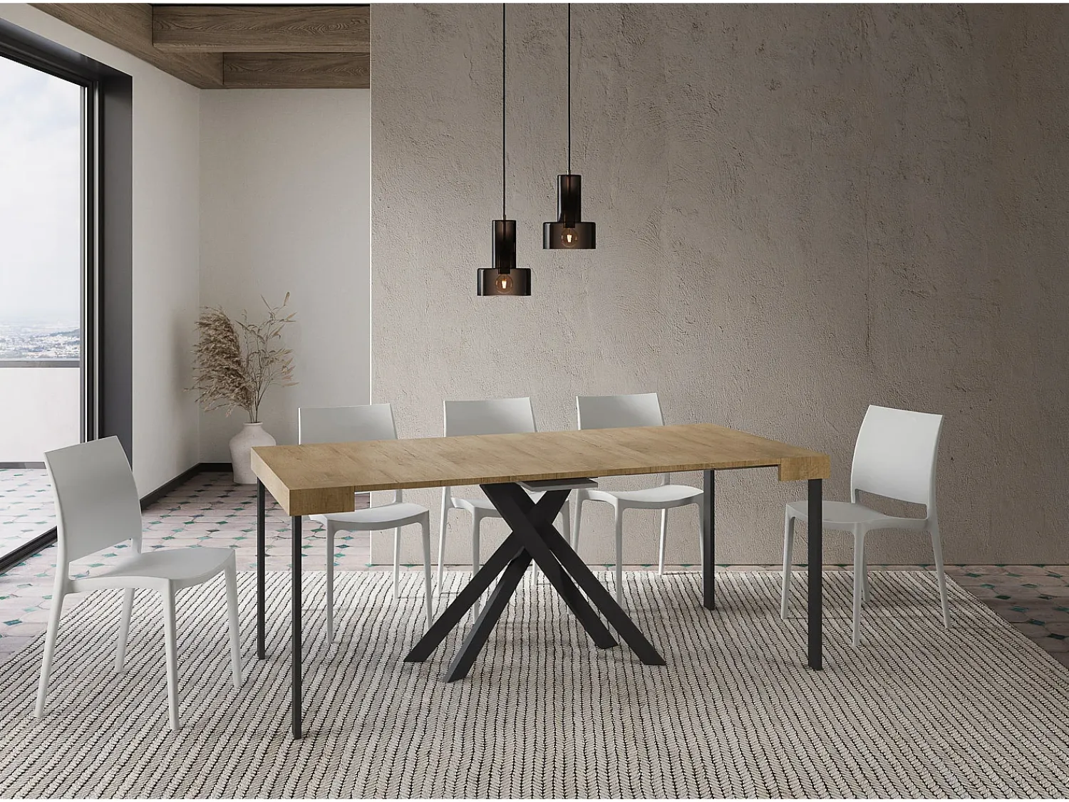 Online Ityhome Mesa consola extensível 90x40/300 cm Krack carvalho natural pernas antracite Castanho