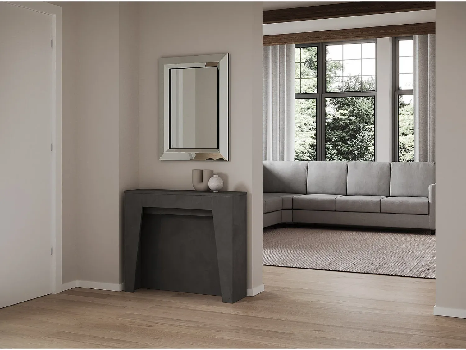 Online ITAMOBY Mesa consola extensível 90x25/211 cm Anea Antracite Espatulado extensões internas Cinzento