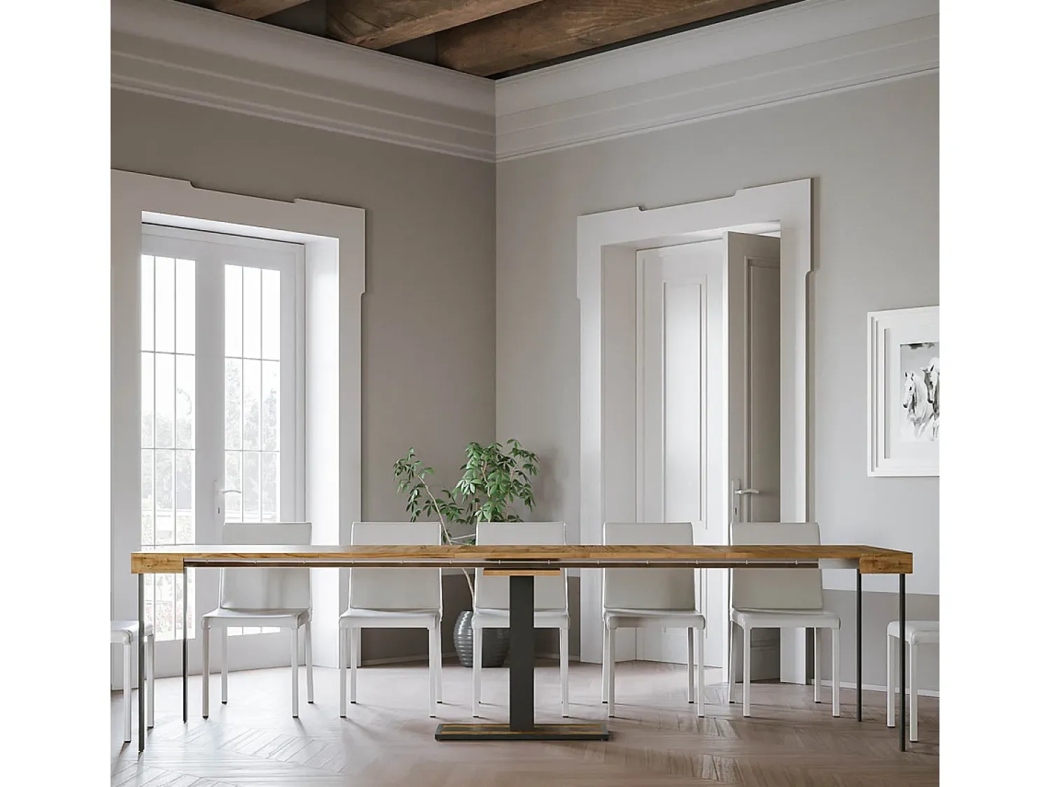 Consola|ITAMOBY Mesa consola extensível 90x40/300 cm Capital Carvalho Natural quadro Antracite Natural claro