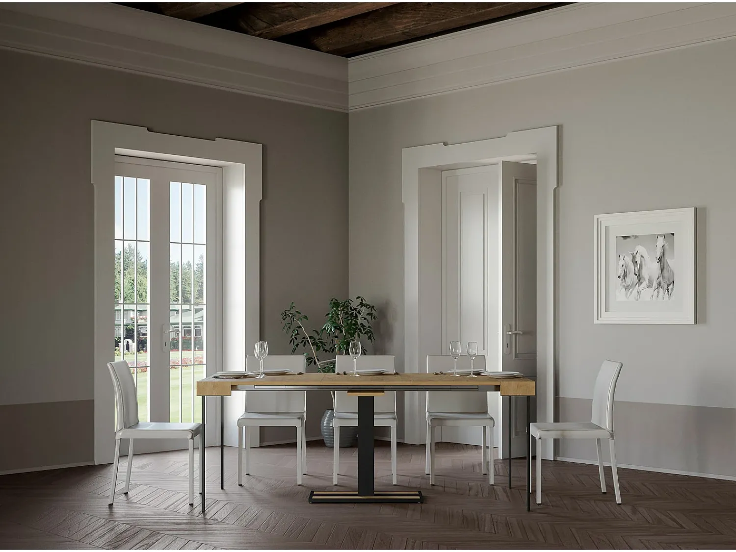 Consola|ITAMOBY Mesa consola extensível 90x40/300 cm Capital Carvalho Natural quadro Antracite Natural claro