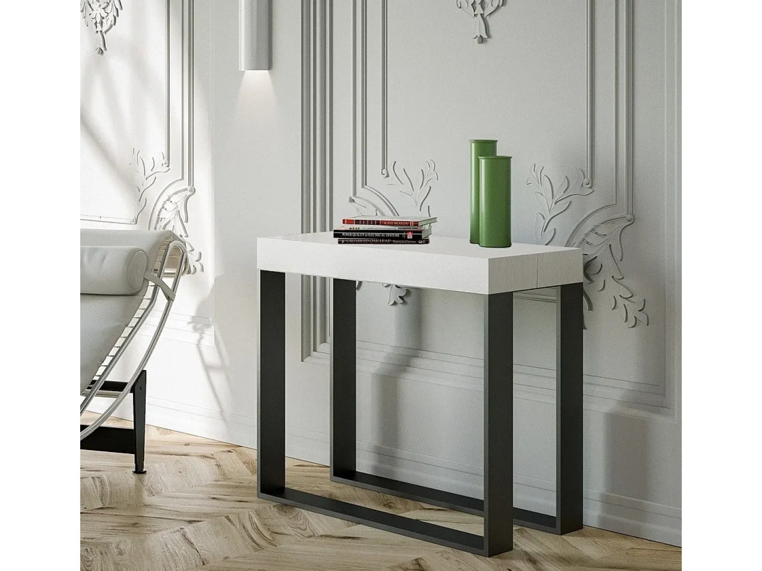 Clearance ITAMOBY Mesa consola extensível 90x40/196 cm Elettra Small Cinza Branca quadro Antracite Branco